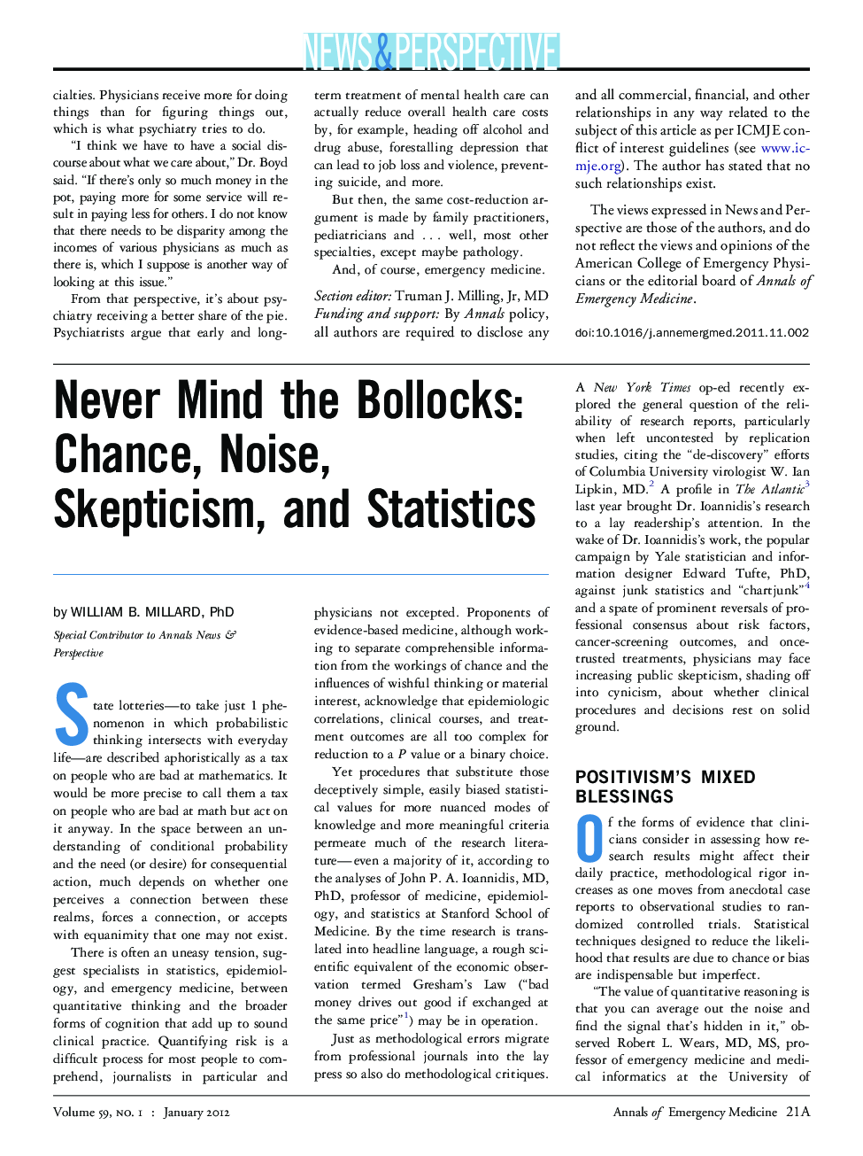 Never Mind the Bollocks: Chance, Noise, Skepticism, and Statistics