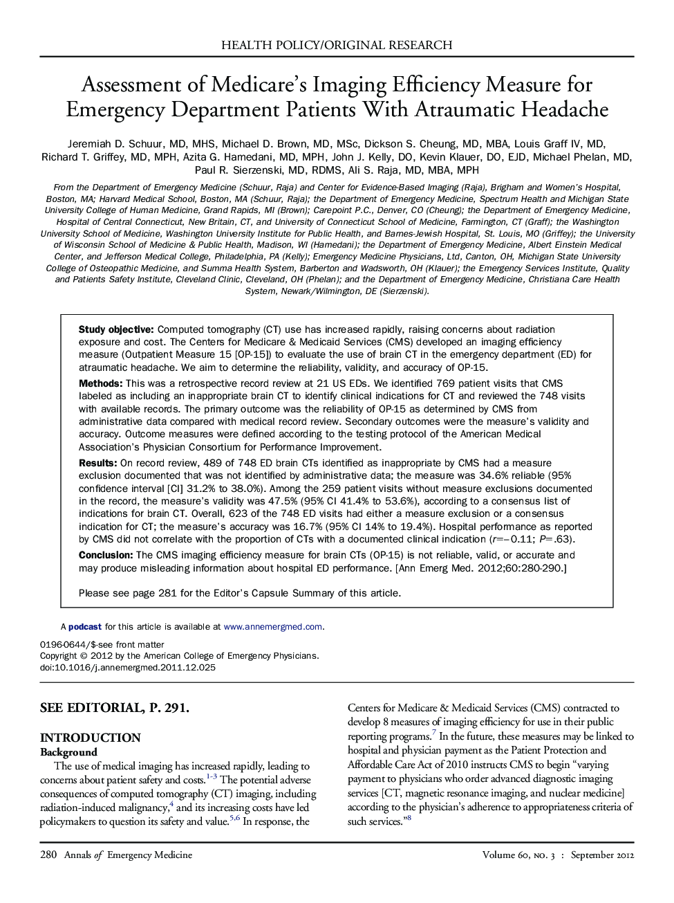 Assessment of Medicare's Imaging Efficiency Measure for Emergency Department Patients With Atraumatic Headache