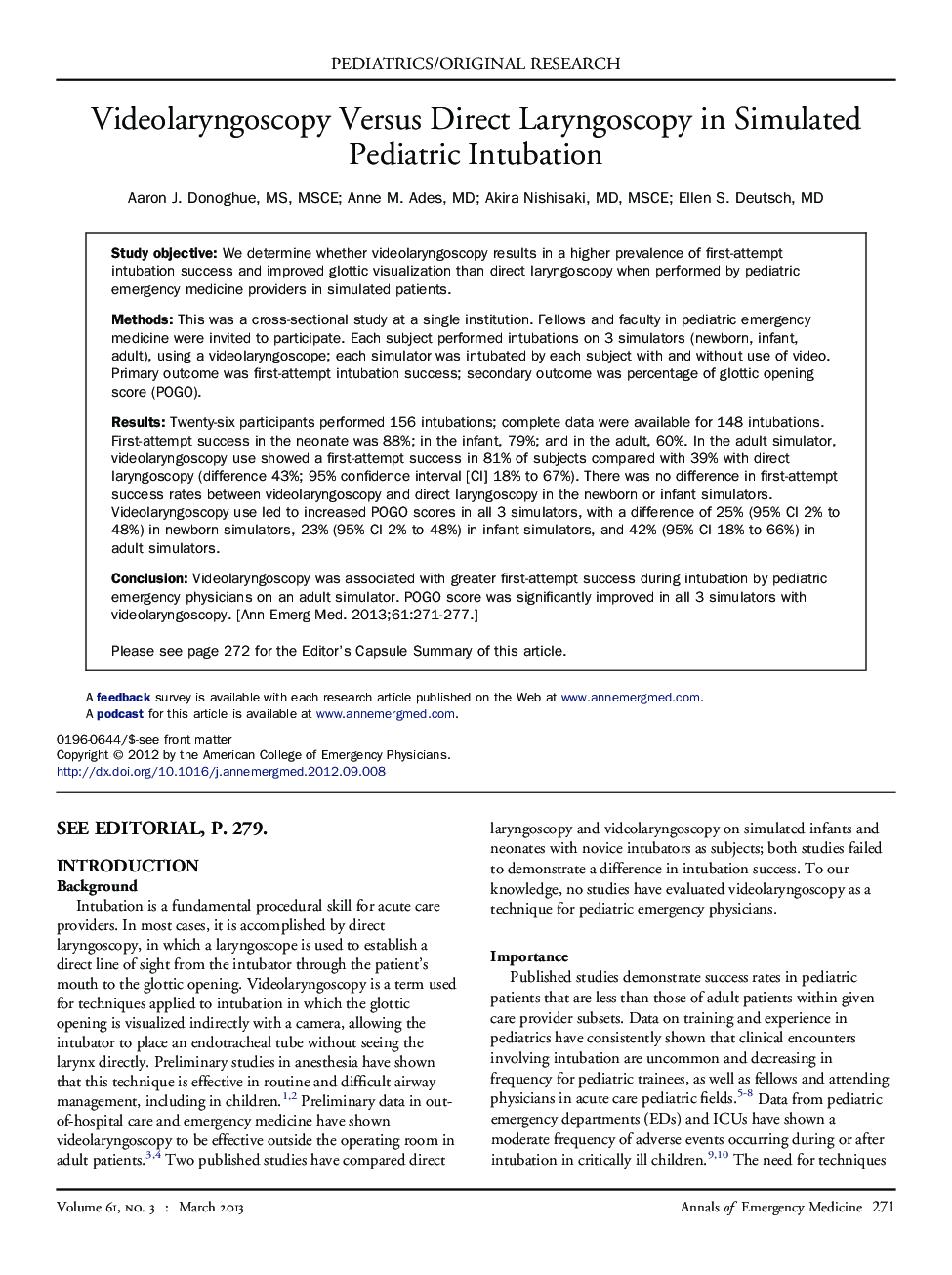 Videolaryngoscopy Versus Direct Laryngoscopy in Simulated Pediatric Intubation 