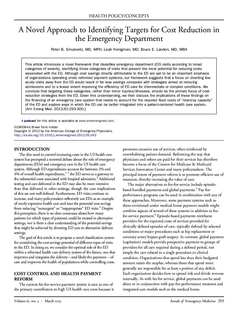 A Novel Approach to Identifying Targets for Cost Reduction in the Emergency Department 