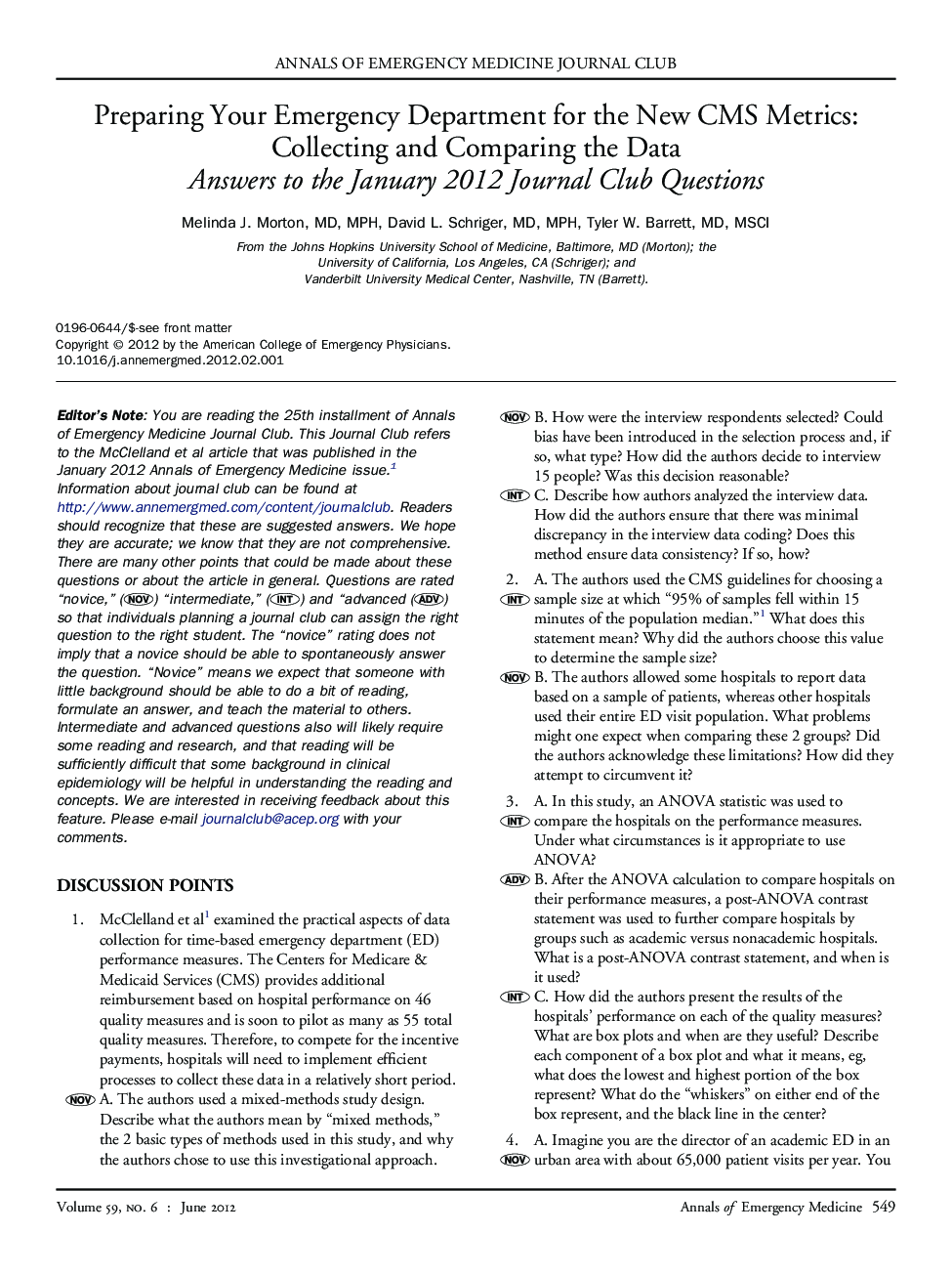 Preparing Your Emergency Department for the New CMS Metrics: Collecting and Comparing the Data