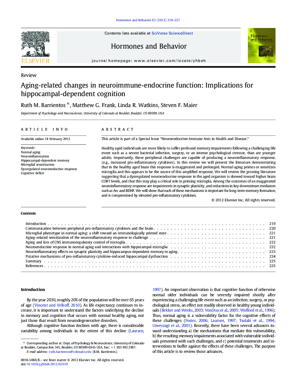 Aging-related changes in neuroimmune-endocrine function: Implications for hippocampal-dependent cognition