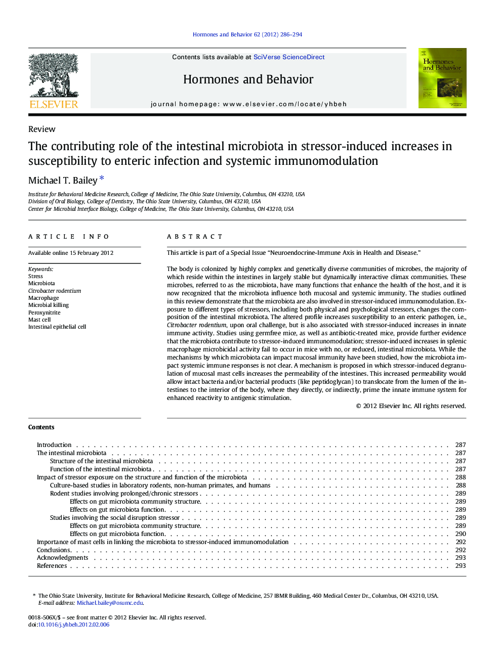 The contributing role of the intestinal microbiota in stressor-induced increases in susceptibility to enteric infection and systemic immunomodulation