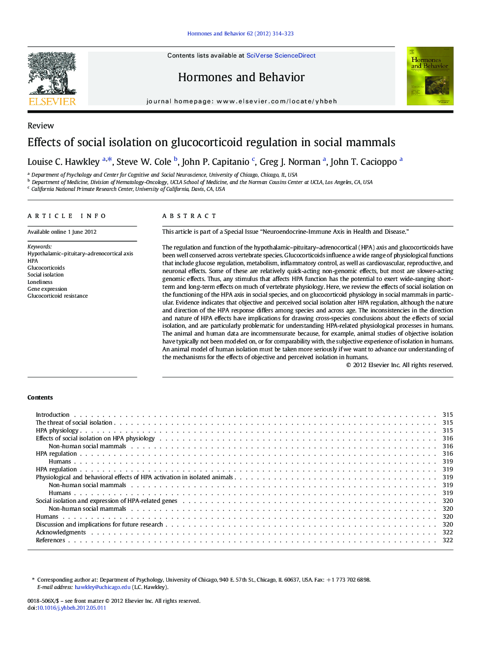 Effects of social isolation on glucocorticoid regulation in social mammals