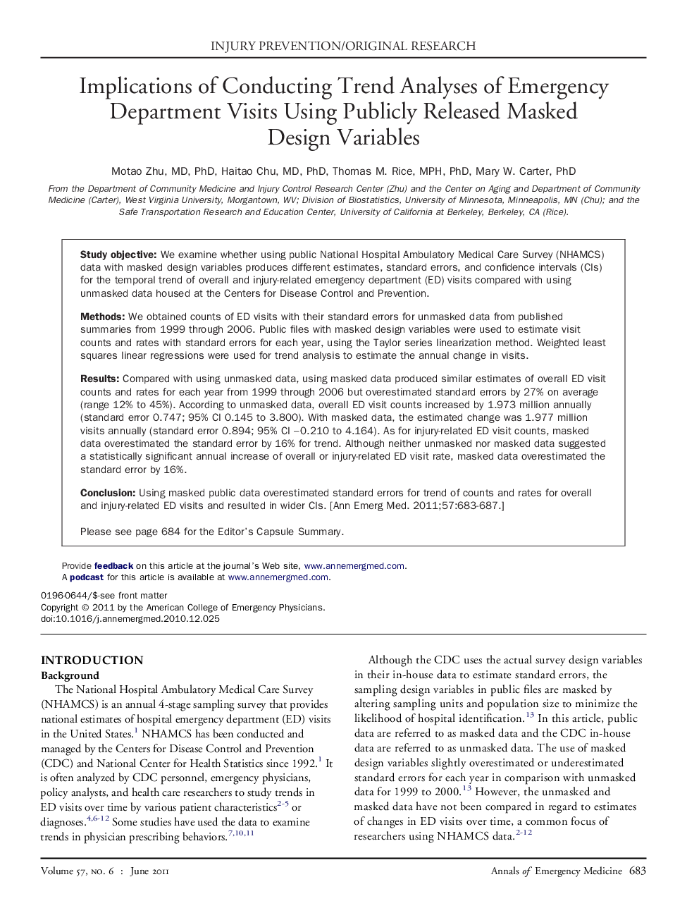 Implications of Conducting Trend Analyses of Emergency Department Visits Using Publicly Released Masked Design Variables