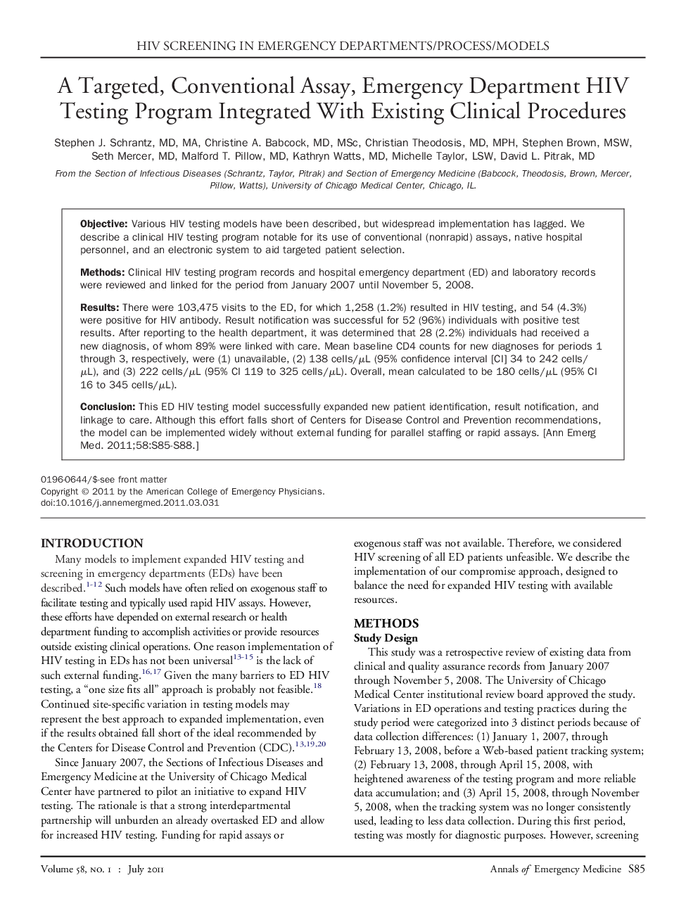 A Targeted, Conventional Assay, Emergency Department HIV Testing Program Integrated With Existing Clinical Procedures