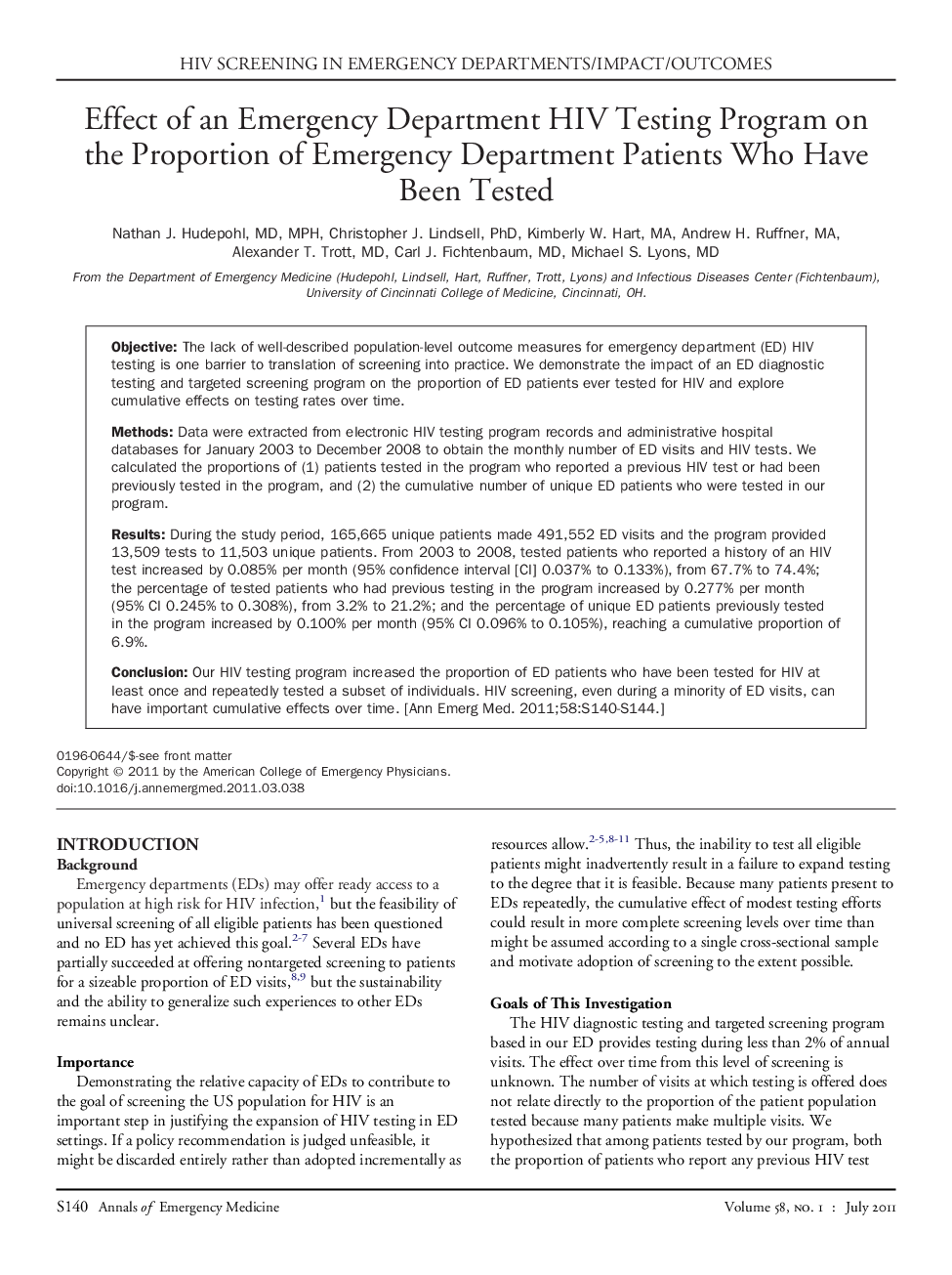 Effect of an Emergency Department HIV Testing Program on the Proportion of Emergency Department Patients Who Have Been Tested 