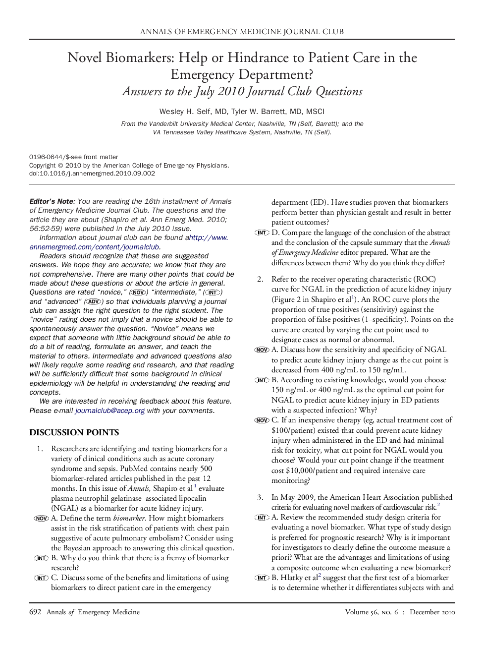 Novel Biomarkers: Help or Hindrance to Patient Care in the Emergency Department?