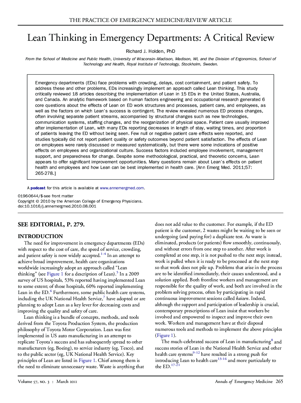 Lean Thinking in Emergency Departments: A Critical Review 