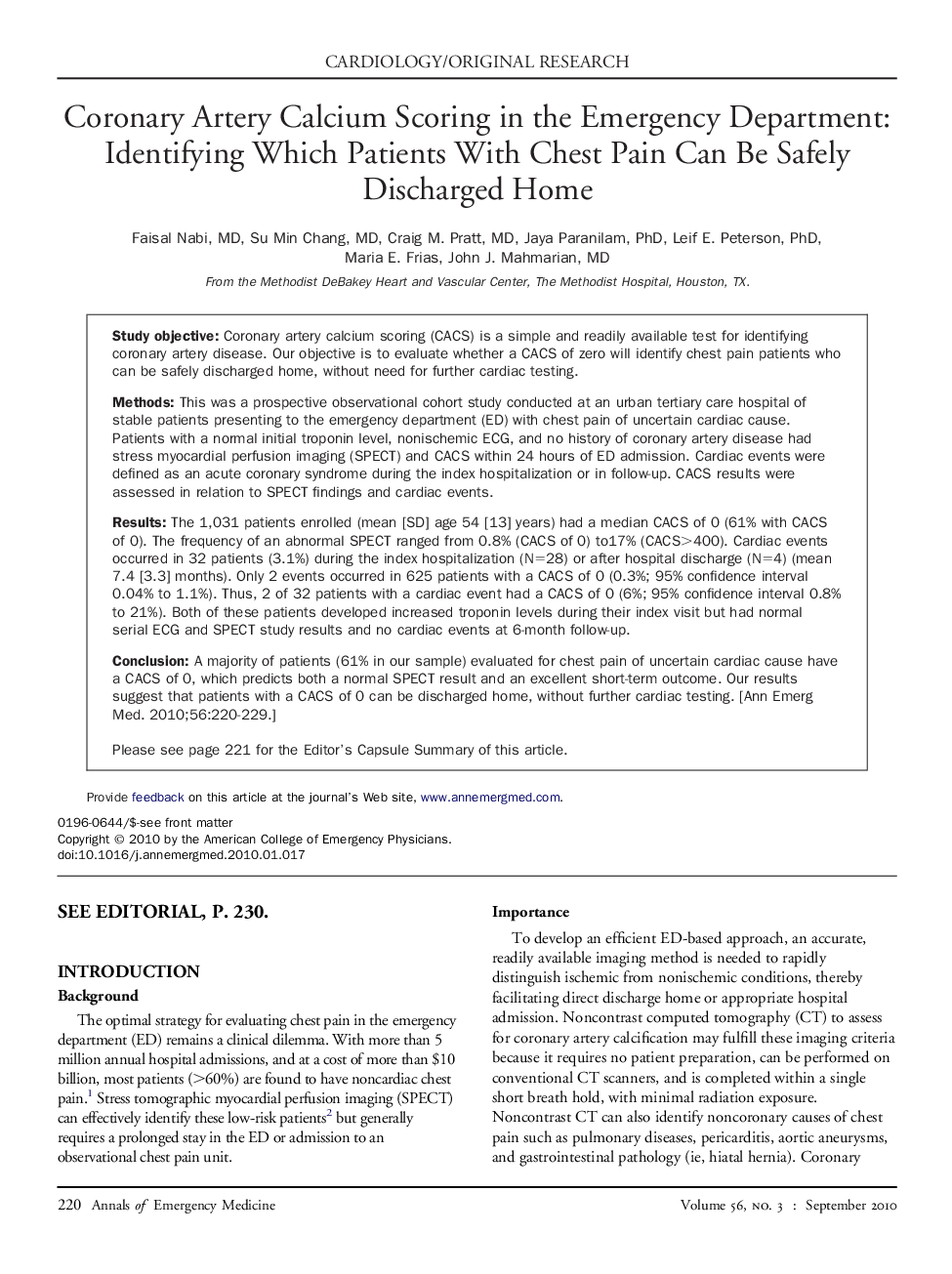 Coronary Artery Calcium Scoring in the Emergency Department: Identifying Which Patients With Chest Pain Can Be Safely Discharged Home 