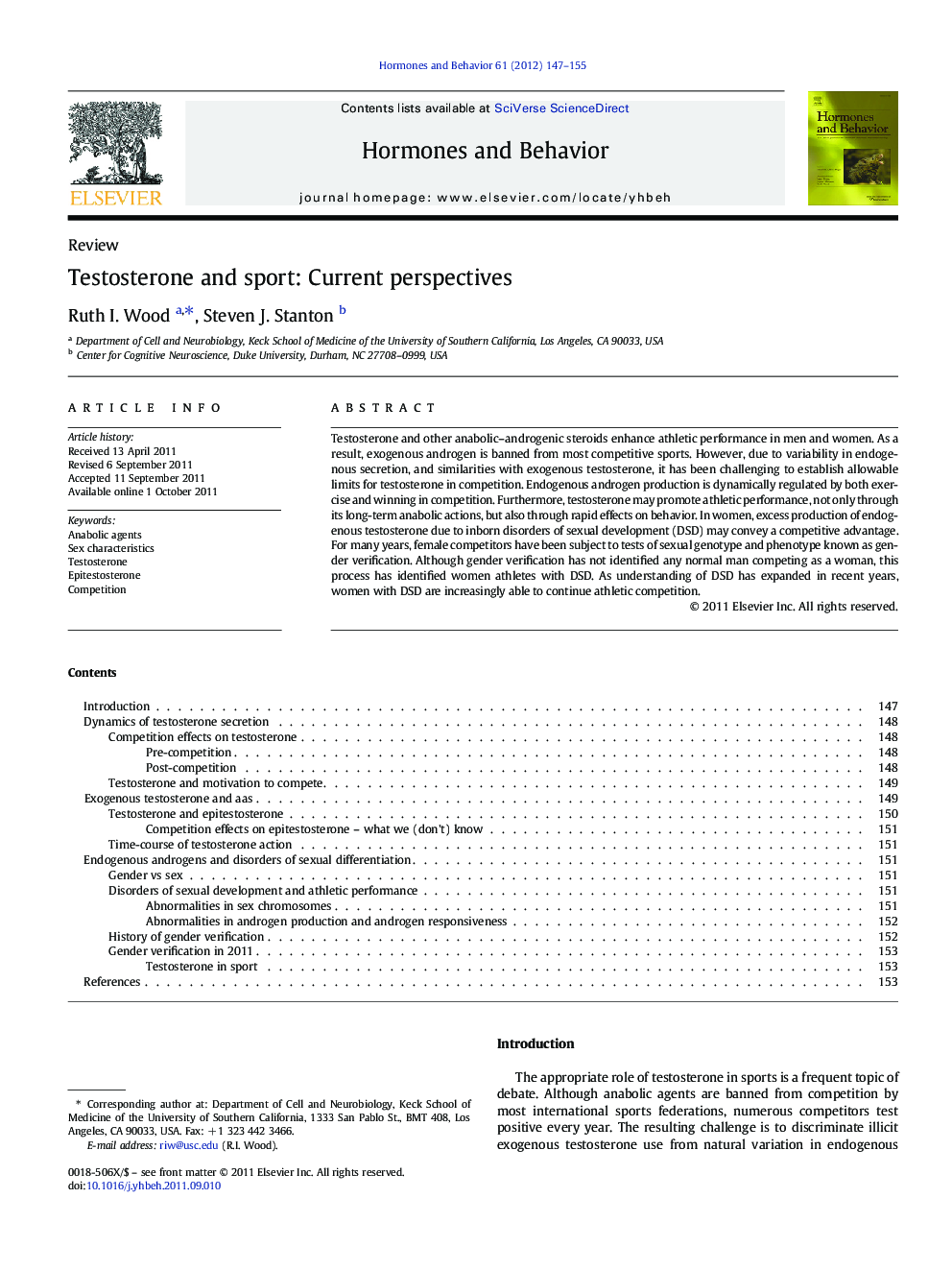 Testosterone and sport: Current perspectives