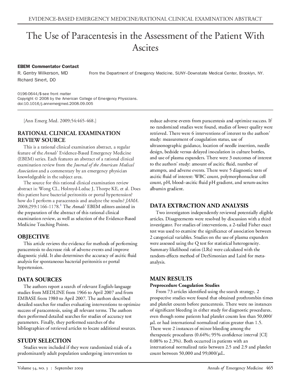 The Use of Paracentesis in the Assessment of the Patient With Ascites
