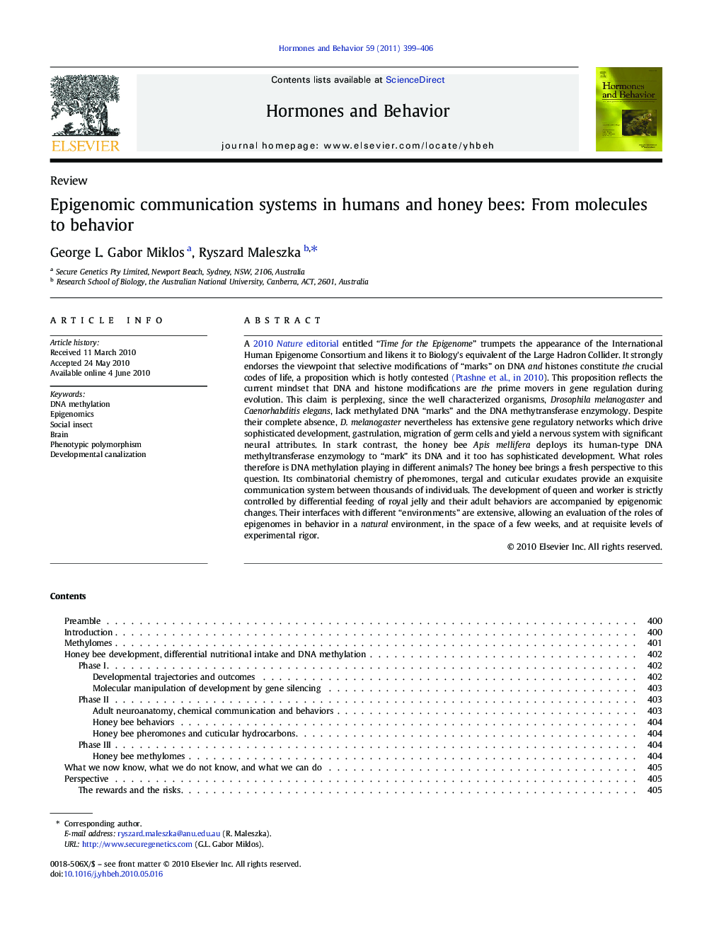 Epigenomic communication systems in humans and honey bees: From molecules to behavior