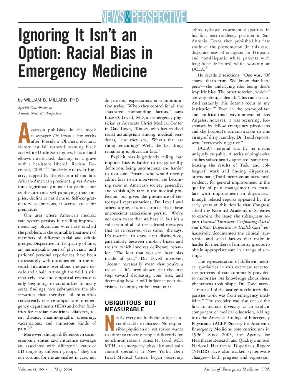 Ignoring It Isn't an Option: Racial Bias in Emergency Medicine