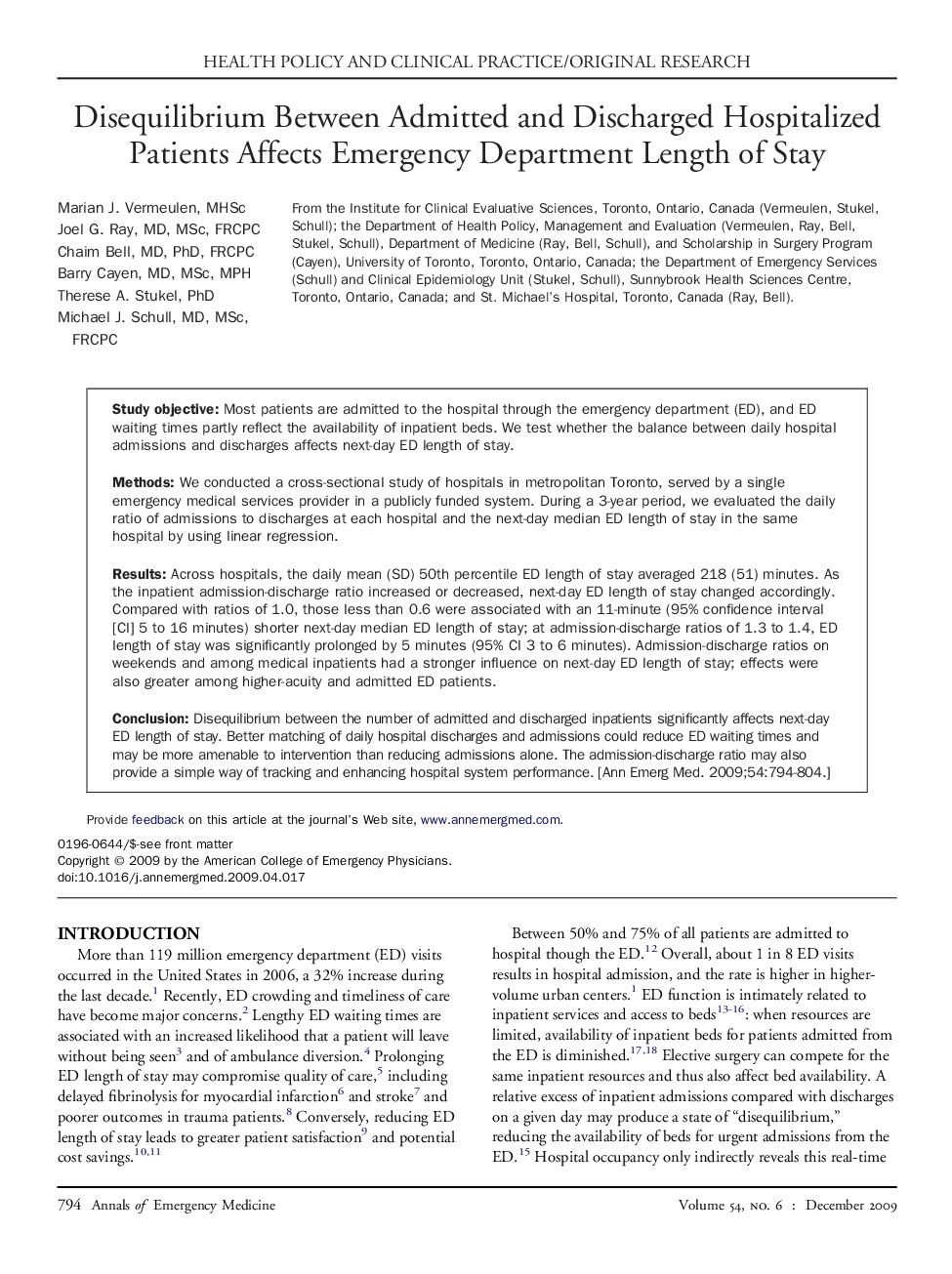 Disequilibrium Between Admitted and Discharged Hospitalized Patients Affects Emergency Department Length of Stay 