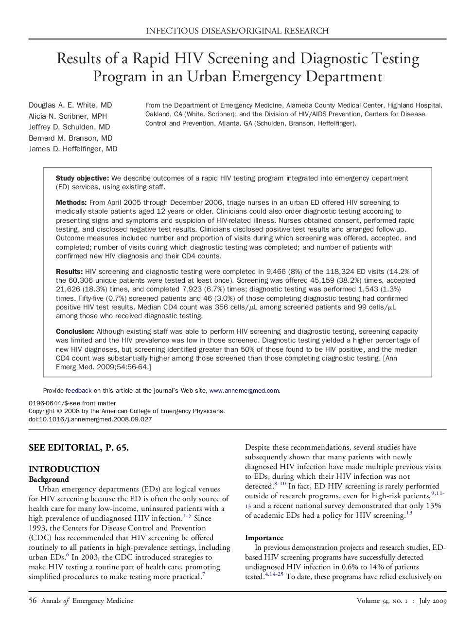 Results of a Rapid HIV Screening and Diagnostic Testing Program in an Urban Emergency Department 