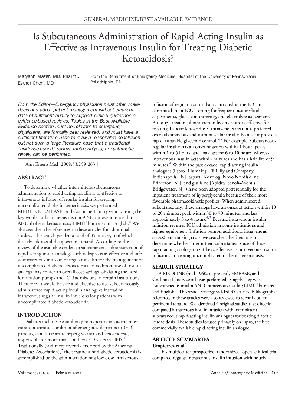 Is Subcutaneous Administration of Rapid-Acting Insulin as Effective as Intravenous Insulin for Treating Diabetic Ketoacidosis?