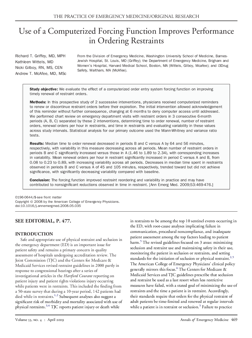 Use of a Computerized Forcing Function Improves Performance in Ordering Restraints 