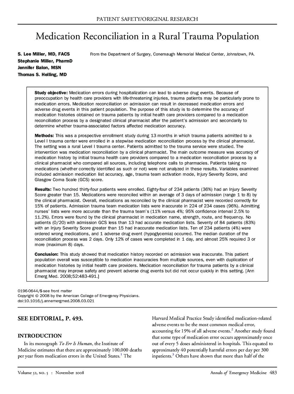 Medication Reconciliation in a Rural Trauma Population 