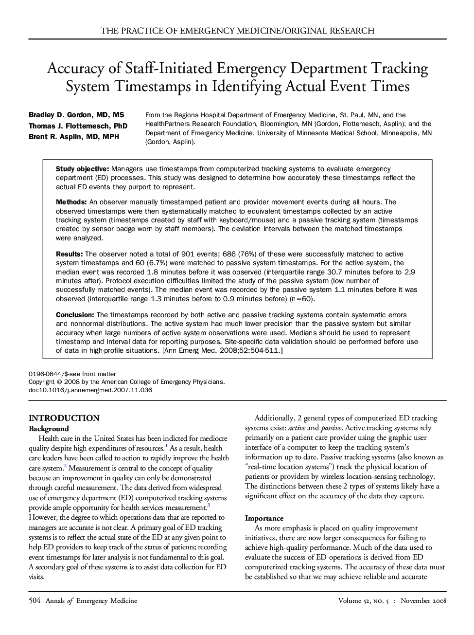 Accuracy of Staff-Initiated Emergency Department Tracking System Timestamps in Identifying Actual Event Times 