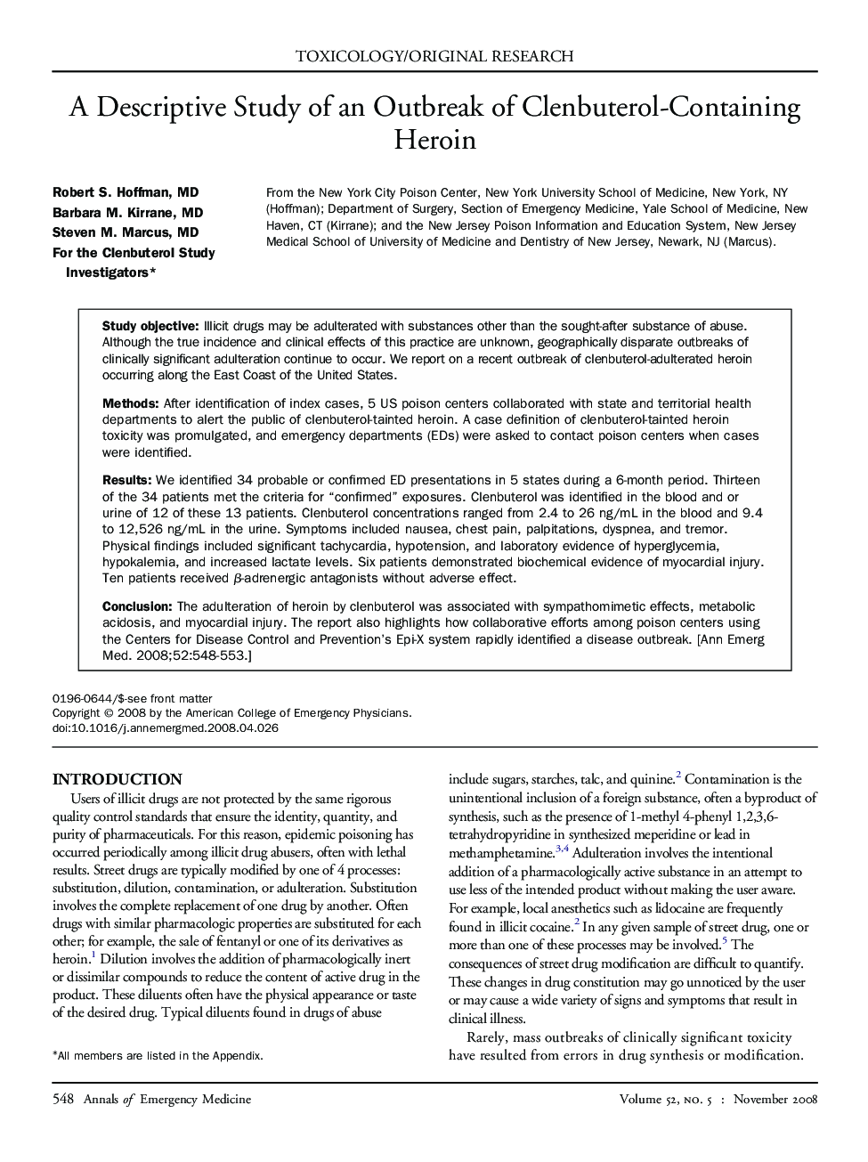 A Descriptive Study of an Outbreak of Clenbuterol-Containing Heroin 