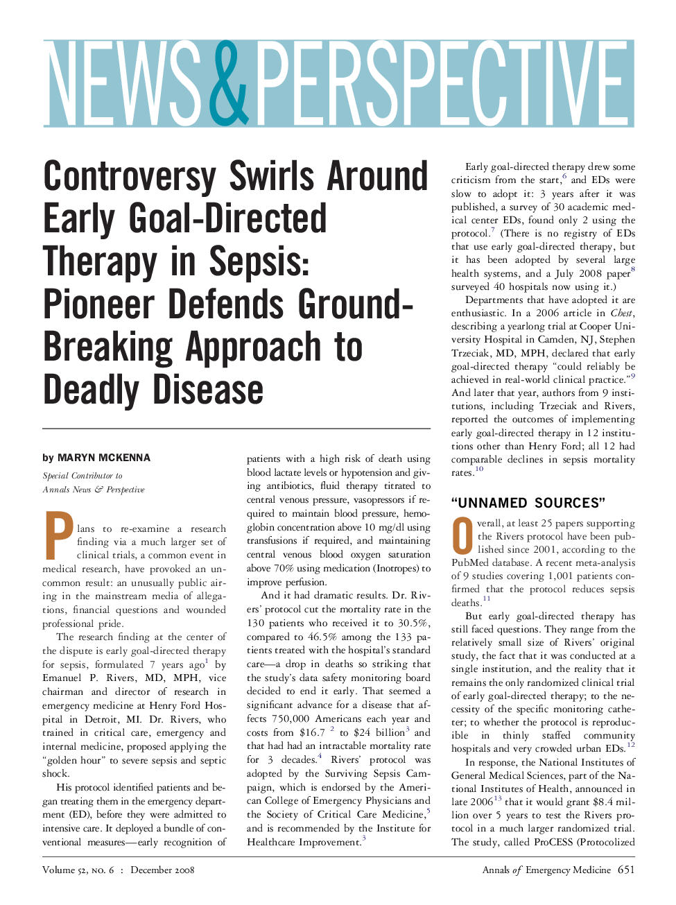 Controversy Swirls Around Early Goal-Directed Therapy in Sepsis: Pioneer Defends Ground-Breaking Approach to Deadly Disease