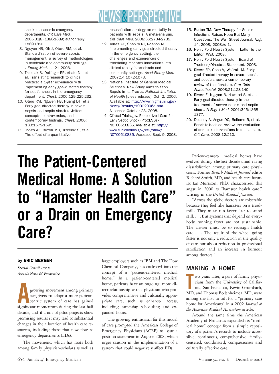 The Patient-Centered Medical Home: A Solution to “Hamster Health Care” or a Drain on Emergency Care?