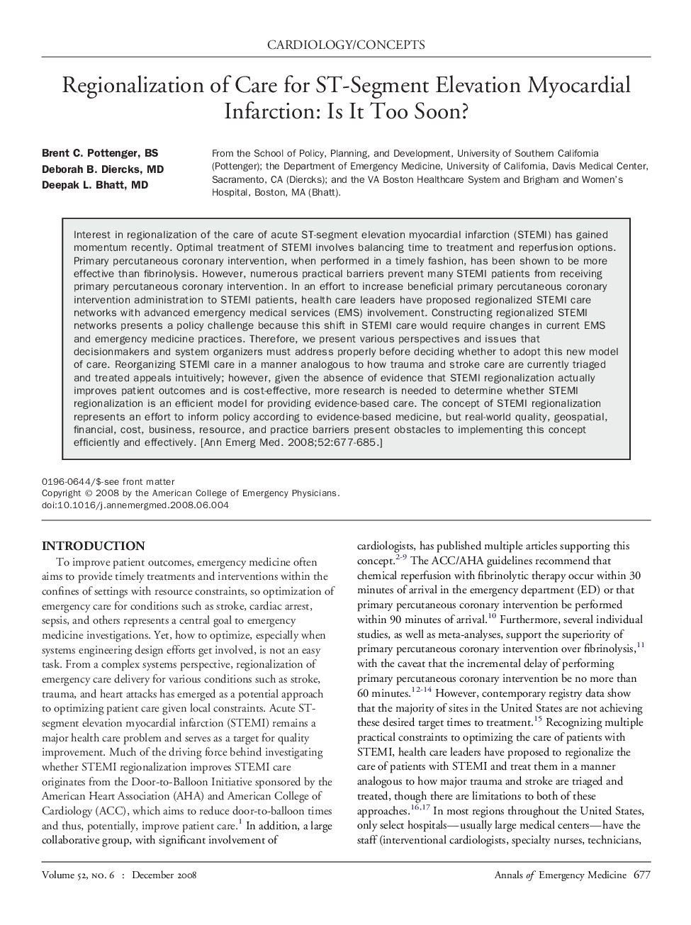 عکس صفحه اول مقاله: Regionalization of Care for ST-Segment Elevation Myocardial Infarction: Is It Too Soon? Regionalization of Care for ST-Segment Elevation Myocardial Infarction: Is It Too Soon?