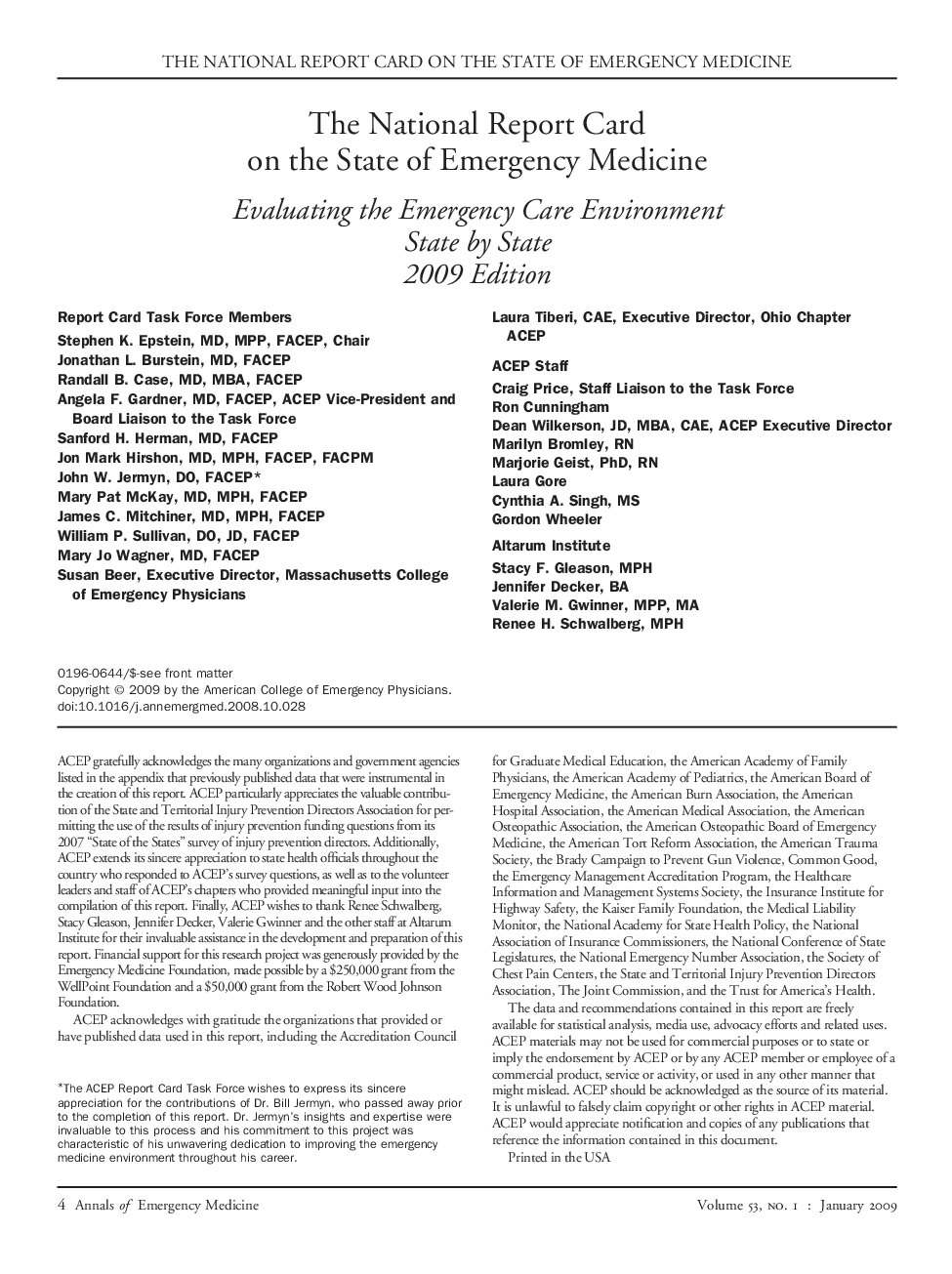 The National Report Card on the State of Emergency Medicine