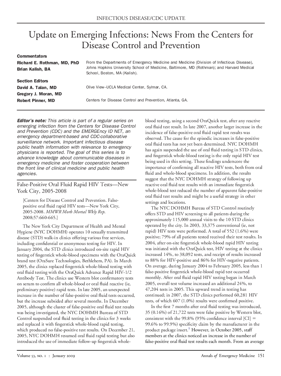 False-Positive Oral Fluid Rapid HIV Tests-New York City, 2005-2008