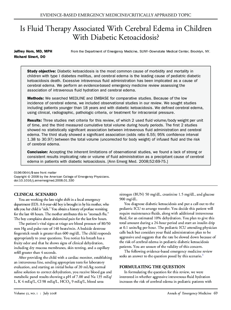 Is Fluid Therapy Associated With Cerebral Edema in Children With Diabetic Ketoacidosis?