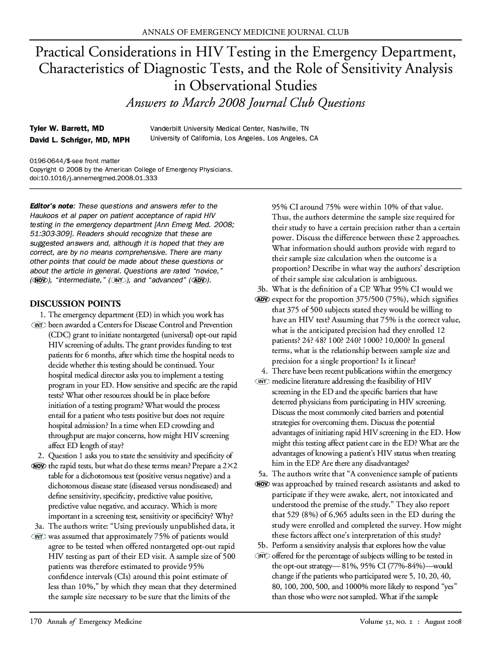 Practical Considerations in HIV Testing in the Emergency Department, Characteristics of Diagnostic Tests, and the Role of Sensitivity Analysis in Observational Studies