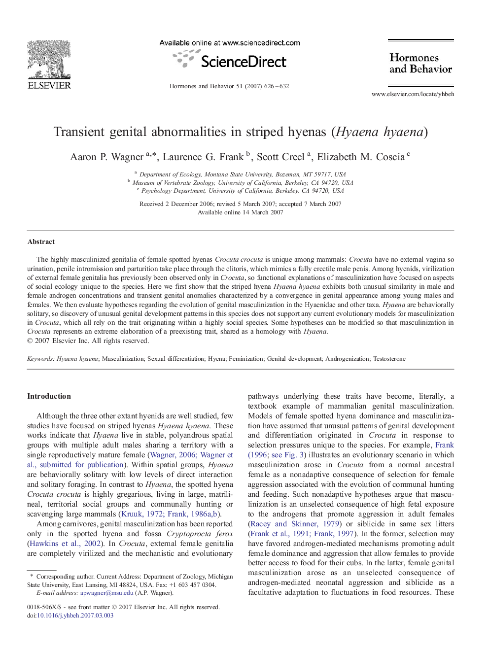 Transient genital abnormalities in striped hyenas (Hyaena hyaena)