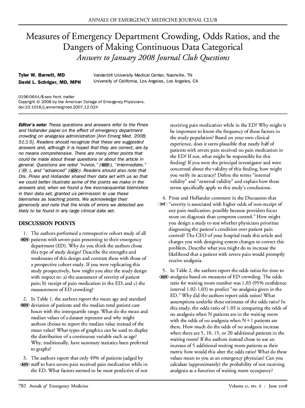 Measures of Emergency Department Crowding, Odds Ratios, and the Dangers of Making Continuous Data Categorical