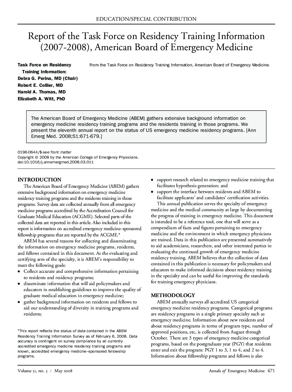 Report of the Task Force on Residency Training Information (2007-2008), American Board of Emergency Medicine