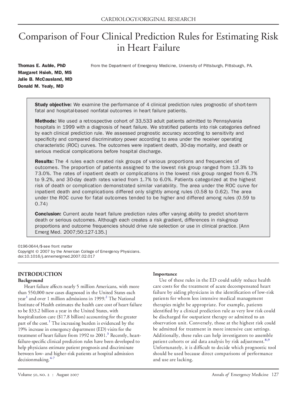 Comparison of Four Clinical Prediction Rules for Estimating Risk in Heart Failure