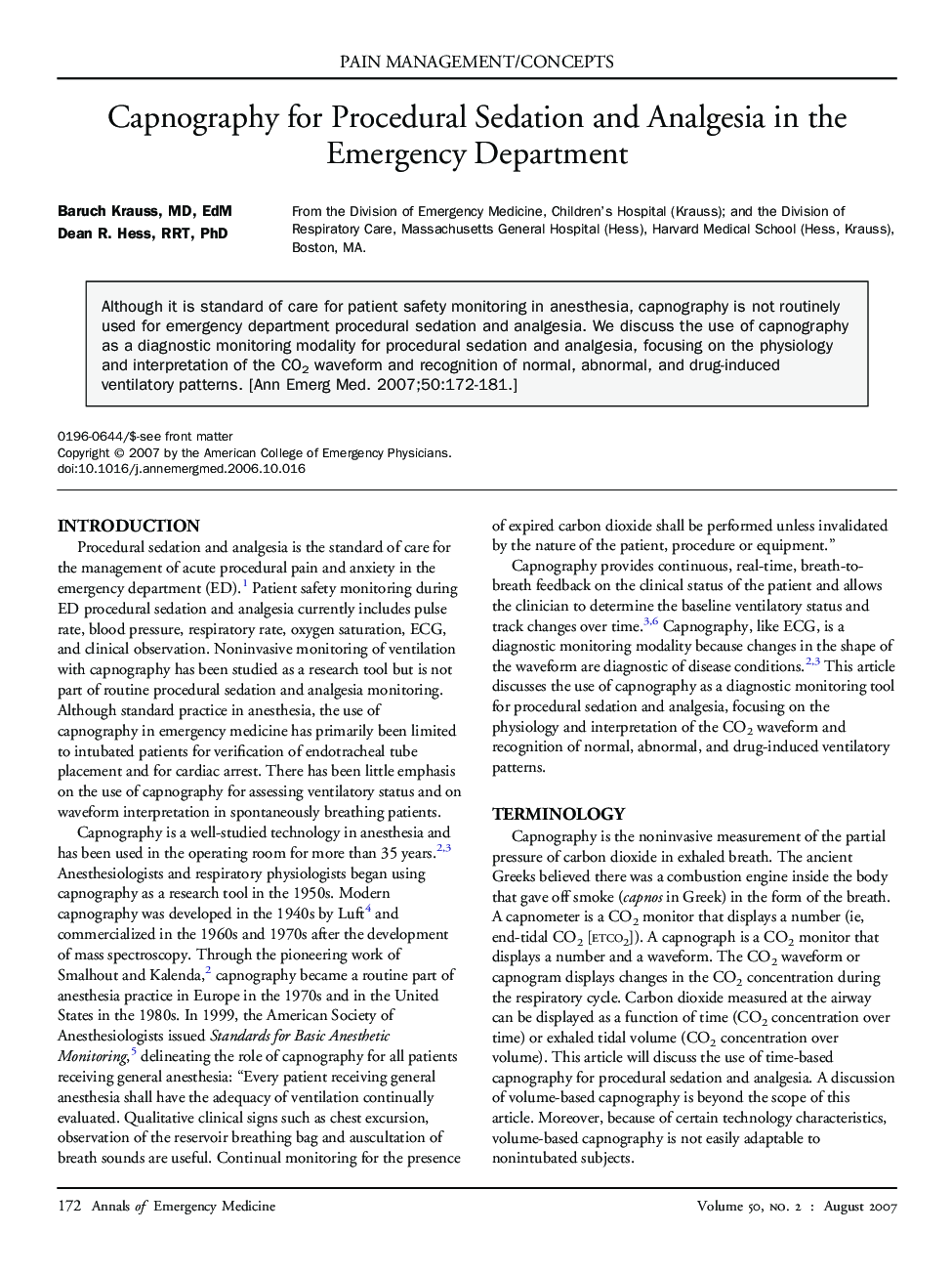 Capnography for Procedural Sedation and Analgesia in the Emergency Department 