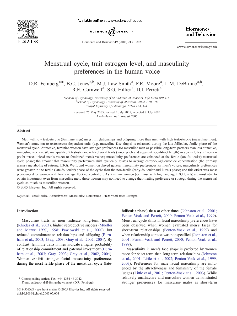 Menstrual cycle, trait estrogen level, and masculinity preferences in the human voice