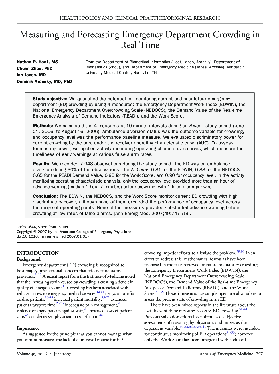 Measuring and Forecasting Emergency Department Crowding in Real Time 