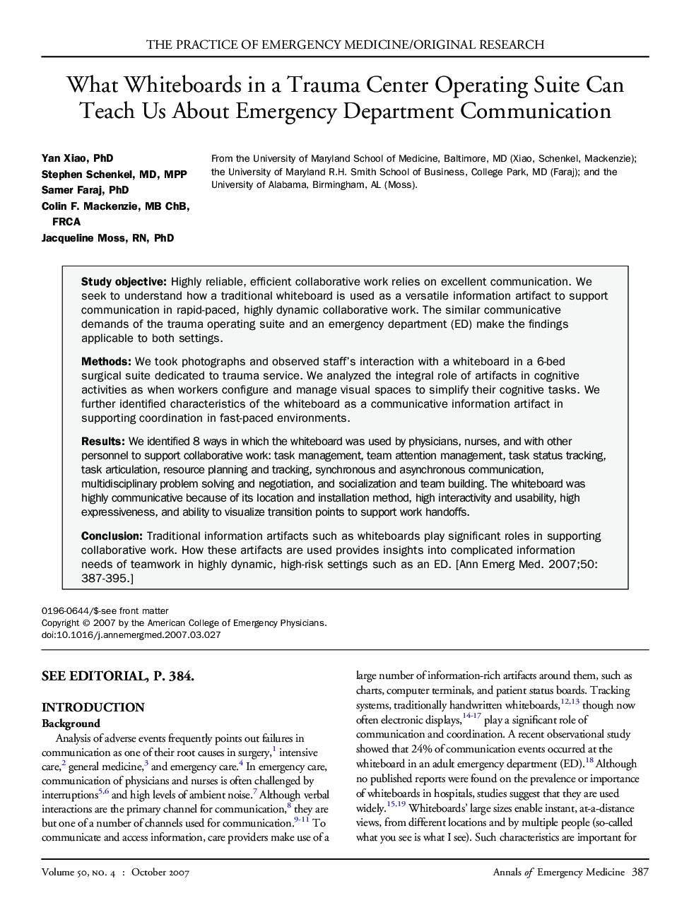 What Whiteboards in a Trauma Center Operating Suite Can Teach Us About Emergency Department Communication 