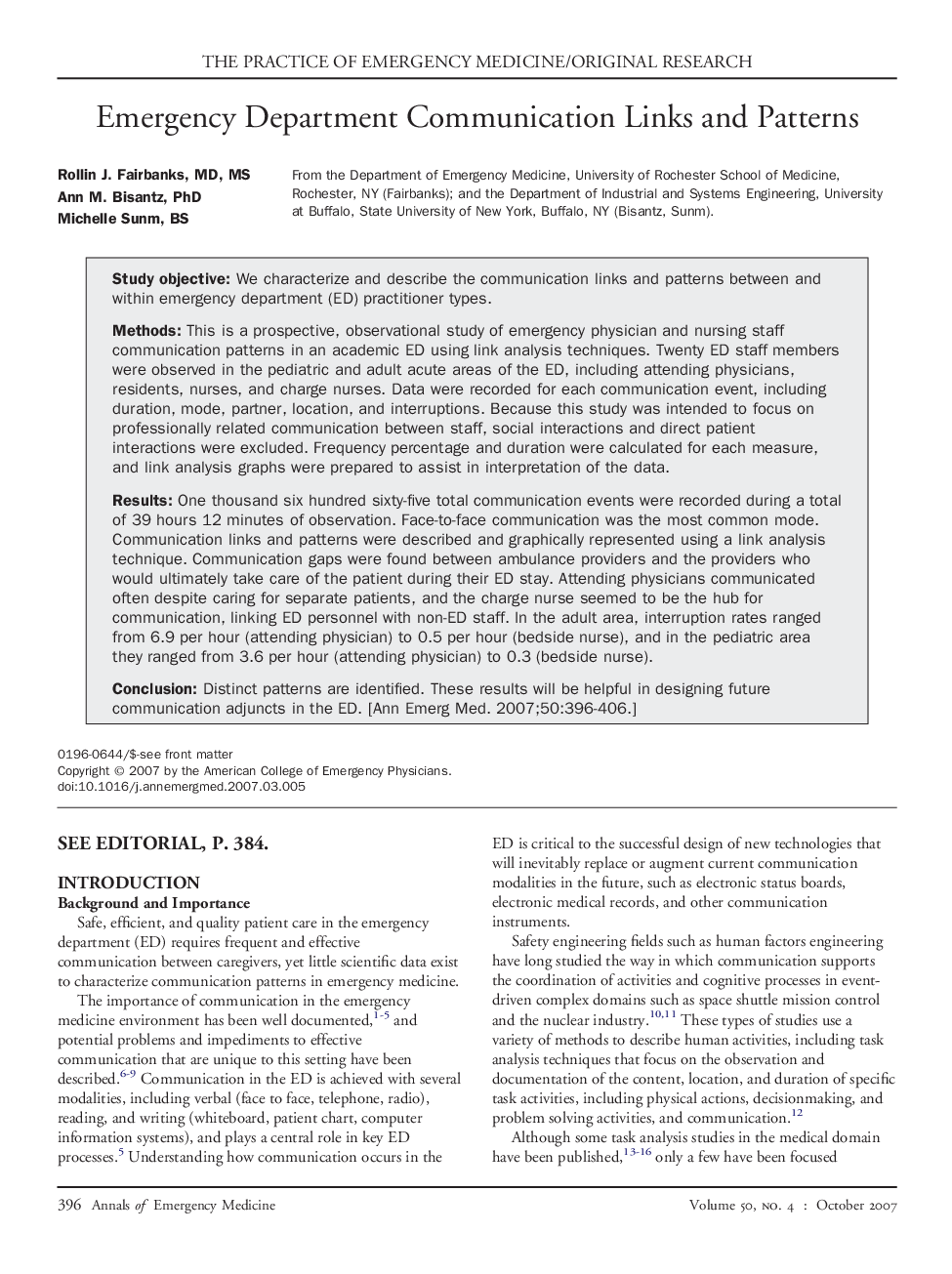 Emergency Department Communication Links and Patterns 