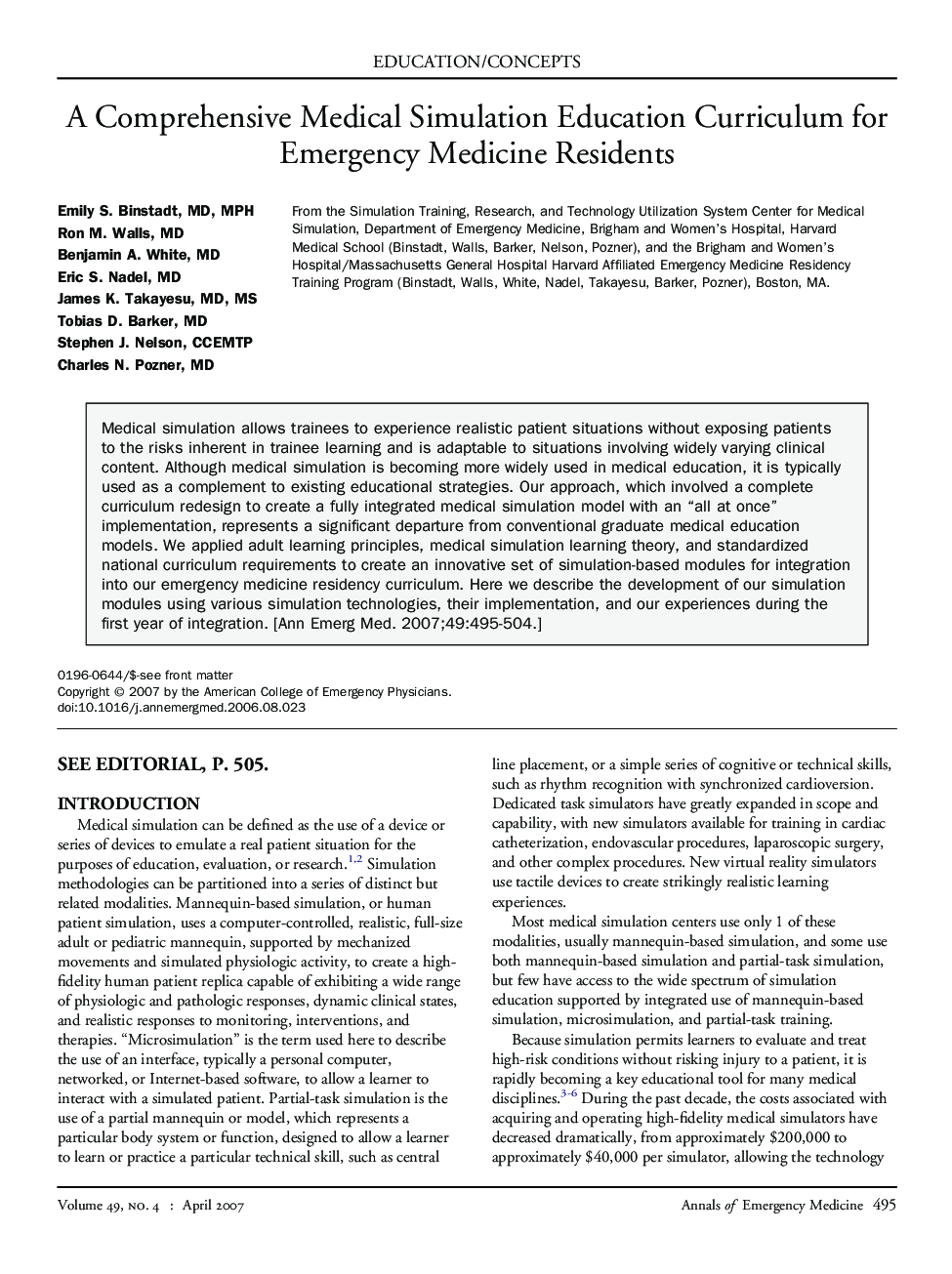 A Comprehensive Medical Simulation Education Curriculum for Emergency Medicine Residents