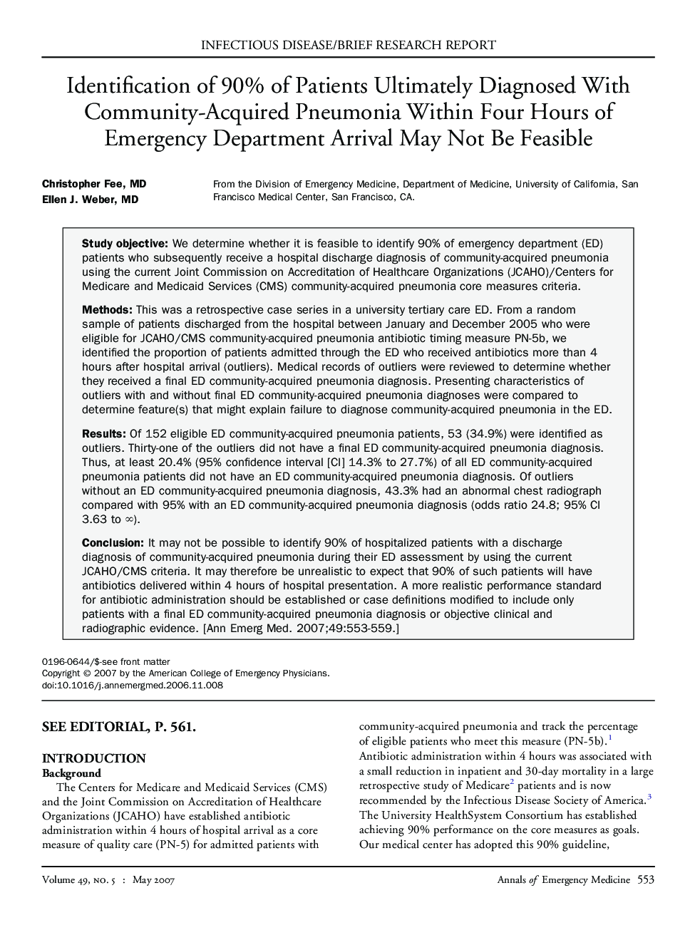 Identification of 90% of Patients Ultimately Diagnosed With Community-Acquired Pneumonia Within Four Hours of Emergency Department Arrival May Not Be Feasible