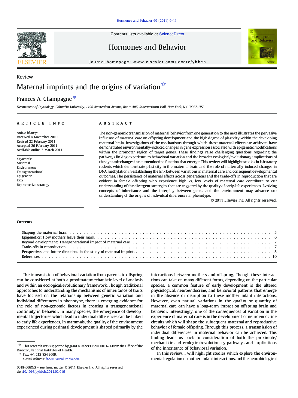 Maternal imprints and the origins of variation 