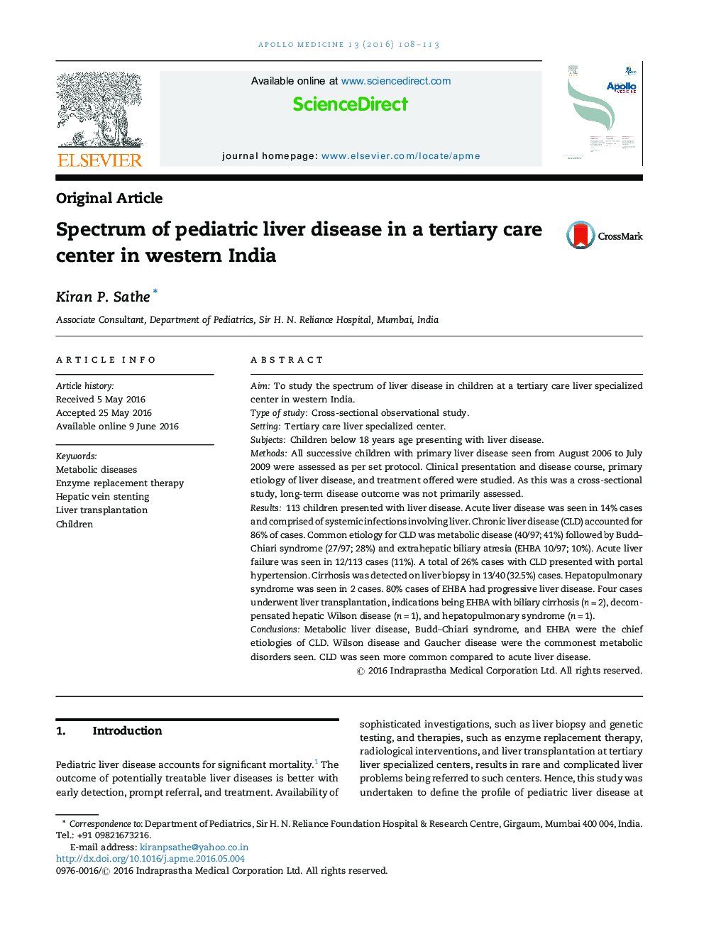 Spectrum of pediatric liver disease in a tertiary care center in western India