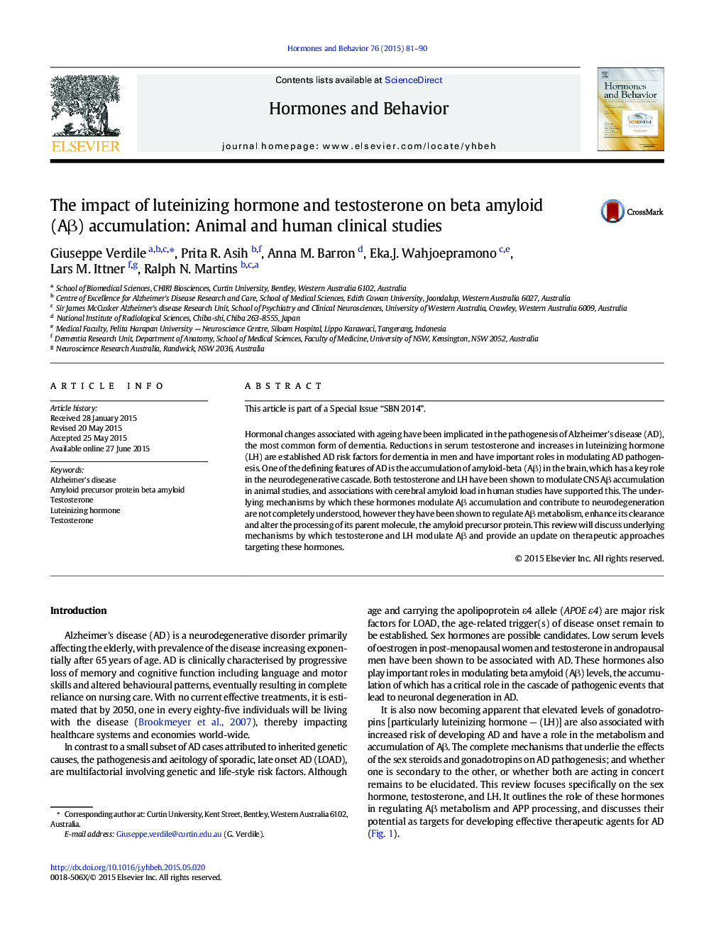 The impact of luteinizing hormone and testosterone on beta amyloid (Aβ) accumulation: Animal and human clinical studies
