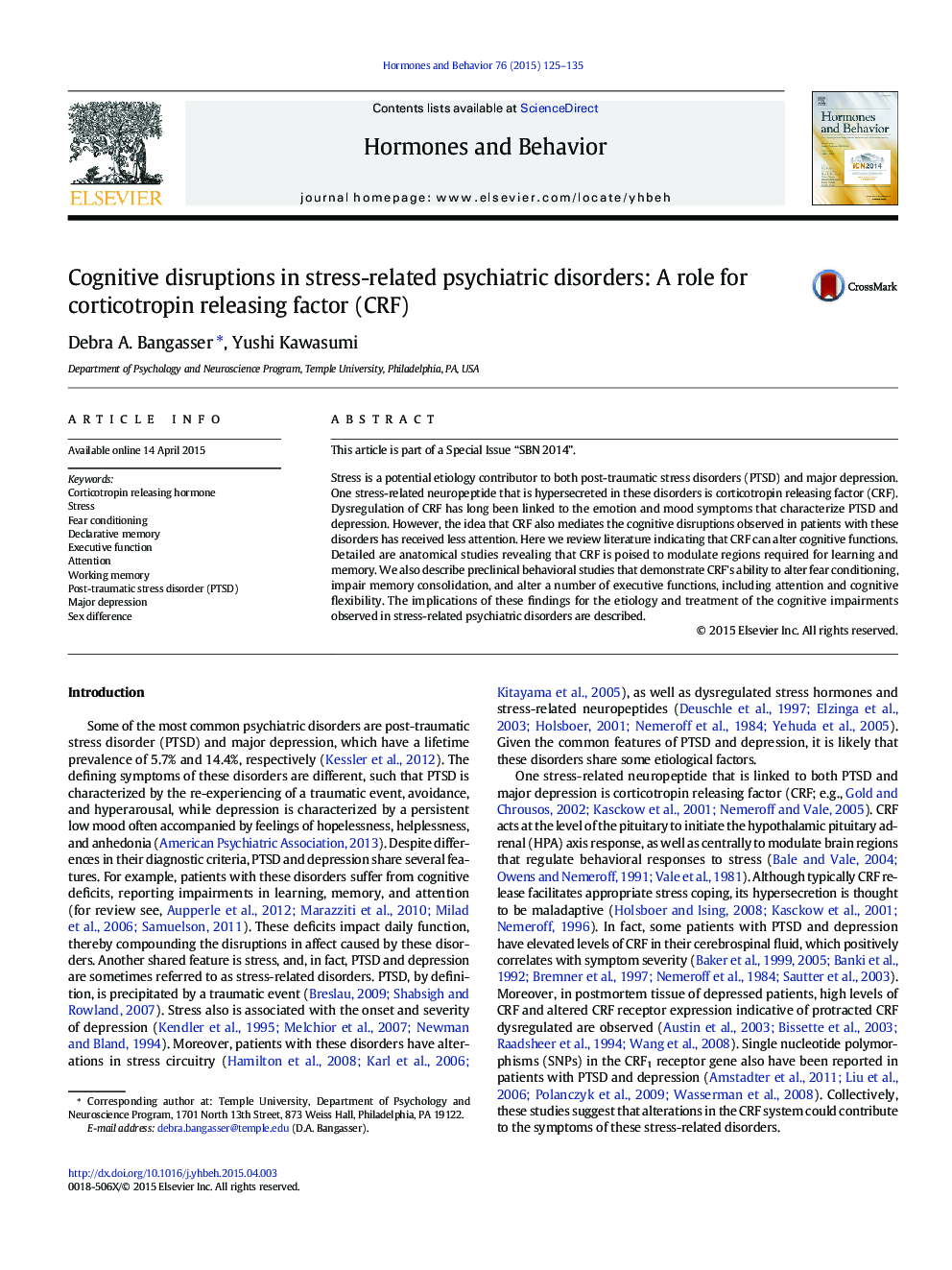 Cognitive disruptions in stress-related psychiatric disorders: A role for corticotropin releasing factor (CRF)