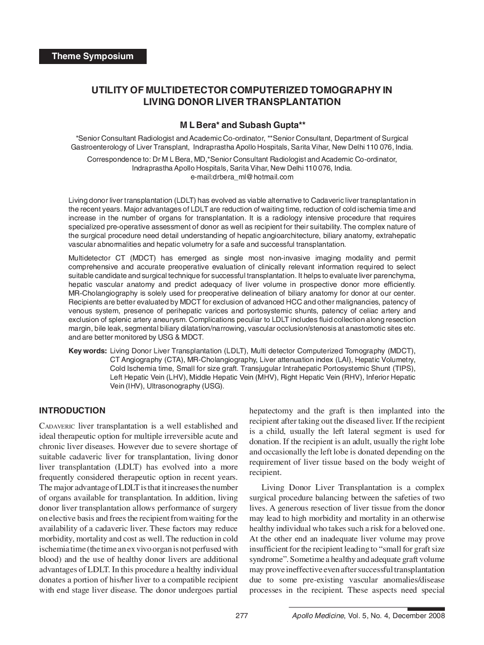 Utility of Multidetector Computerized Tomography in Living Donor Liver Transplantation
