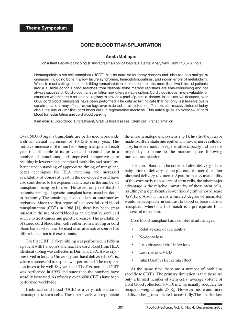 Cord Blood Transplantation