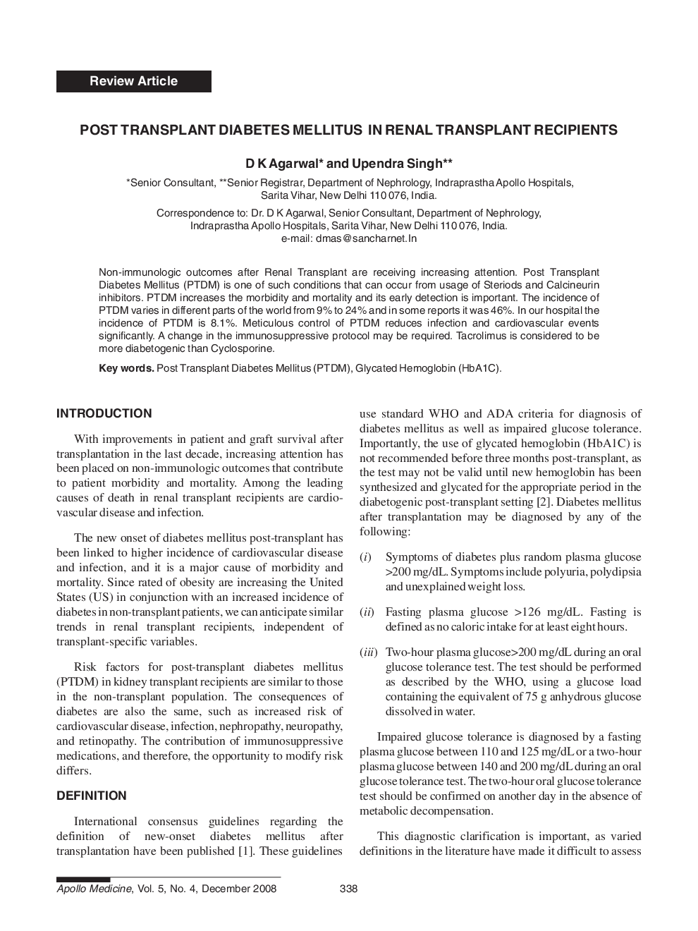 عکس صفحه اول مقاله: Post Transplant Diabetes Mellitus in Renal Transplant Recipients Post Transplant Diabetes Mellitus in Renal Transplant Recipients